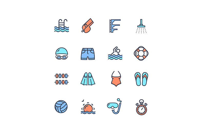 pool-sign-thin-line-icon-set-vector