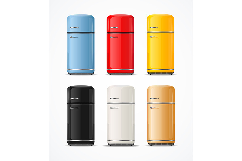 realistic-3d-vintage-color-fridge-set-vector