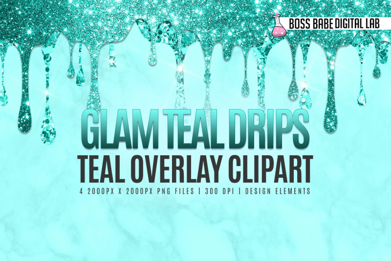 glam-teal-drips-clipart