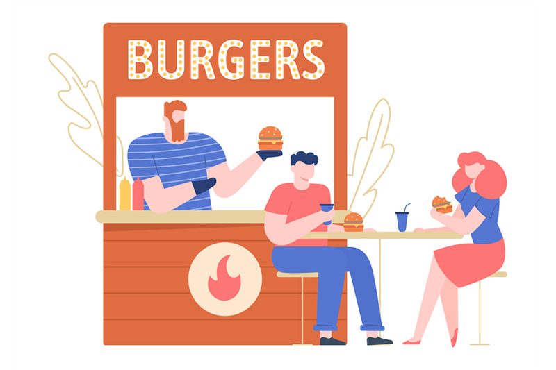 burger-street-stall-fast-food-cafe-customers-at-table