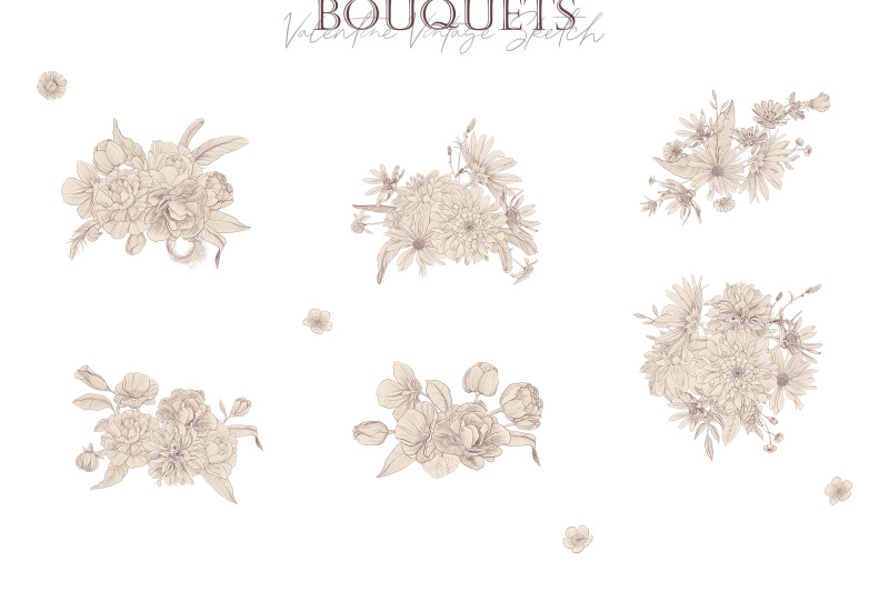 bouquets-vintage-sketch-valentine-png-flowers-clip-art