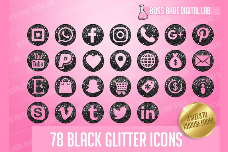 black-glitter-icon-kit