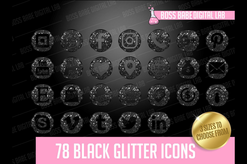 black-glitter-icon-kit