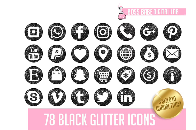 black-glitter-icon-kit