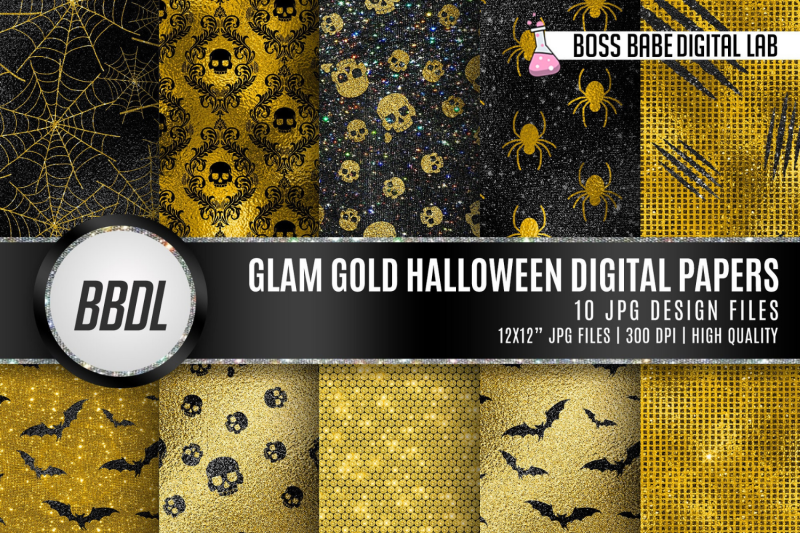 gold-and-black-halloween-foil-digital-papers
