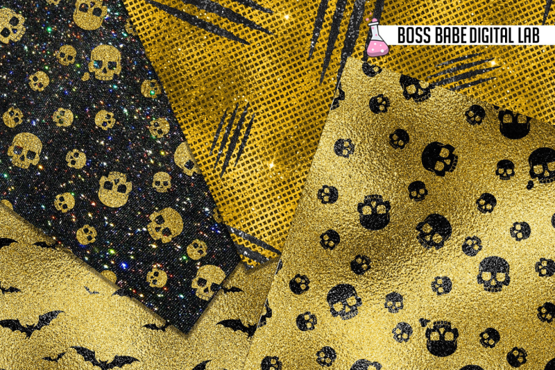gold-and-black-halloween-foil-digital-papers