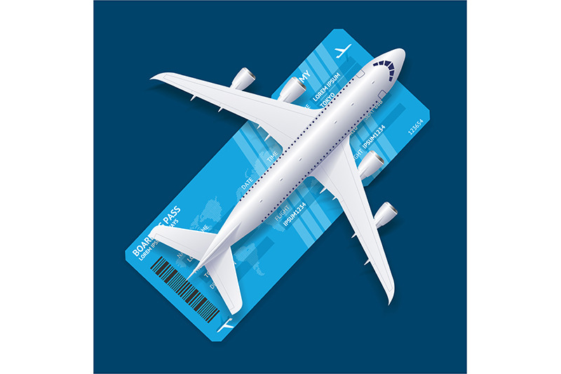 airplane-over-ticket-travel-concept-card-vector
