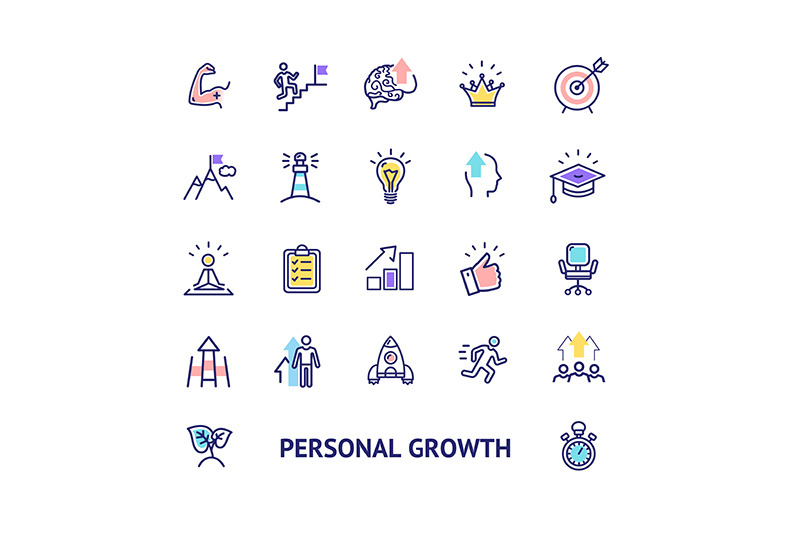 personal-growth-sign-color-thin-line-icon-set-vector