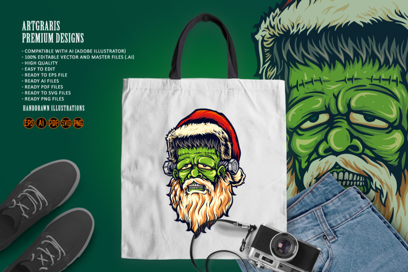 scary-santa-frankenstein-halloween-illustrations