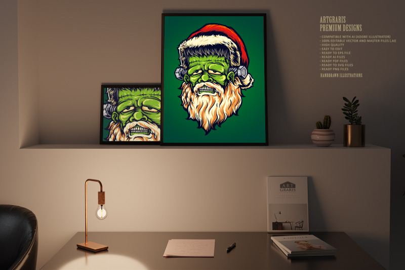 scary-santa-frankenstein-halloween-illustrations