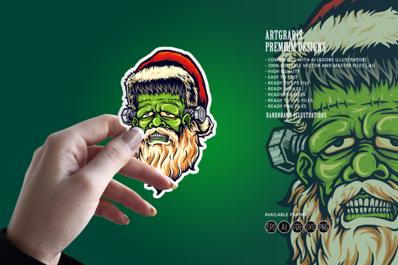 scary-santa-frankenstein-halloween-illustrations