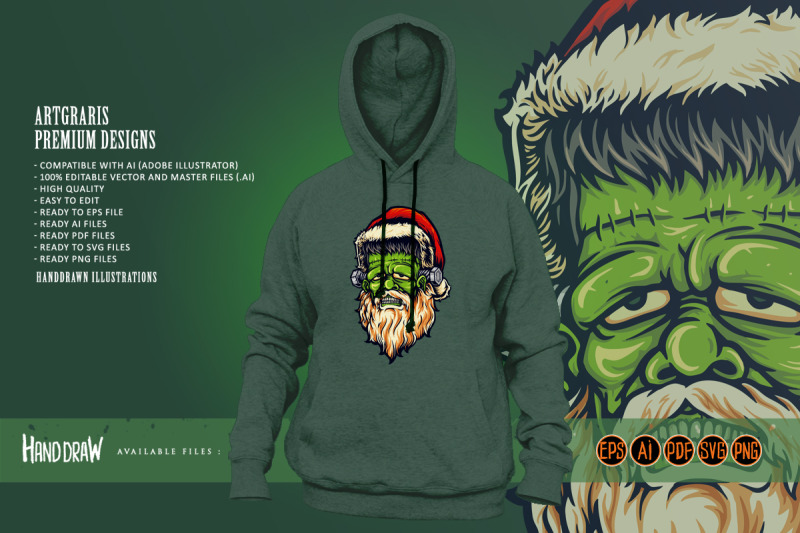 scary-santa-frankenstein-halloween-illustrations