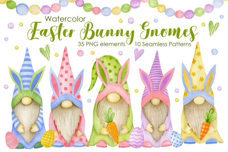 watercolor-easter-bunny-gnomes-collection