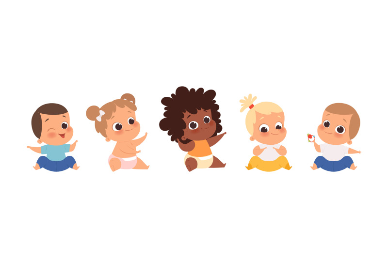 baby-group-multiethnic-babies-sitting-isolated-cartoon-cute-toddlers