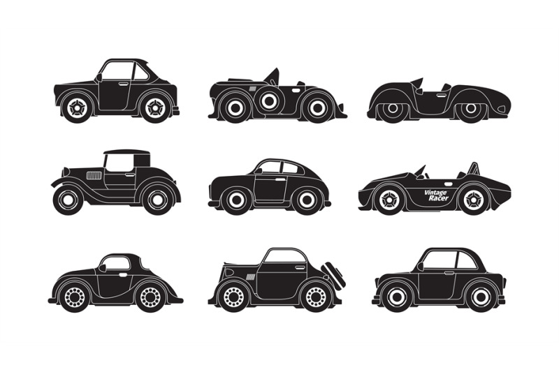 retro-cars-silhouettes-historical-vintage-urban-transport-garish-vect