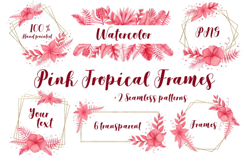 watercolor-pink-tropical-leaves-frames