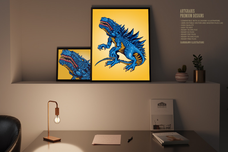 scary-blue-monster-dinosaurs-illustrations