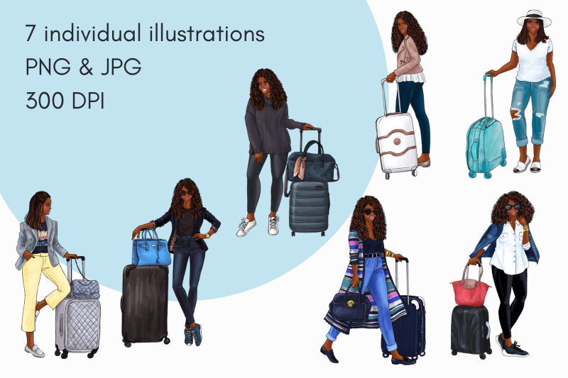 travel-girls-4-dark-skin-watercolor-fashion-clipart