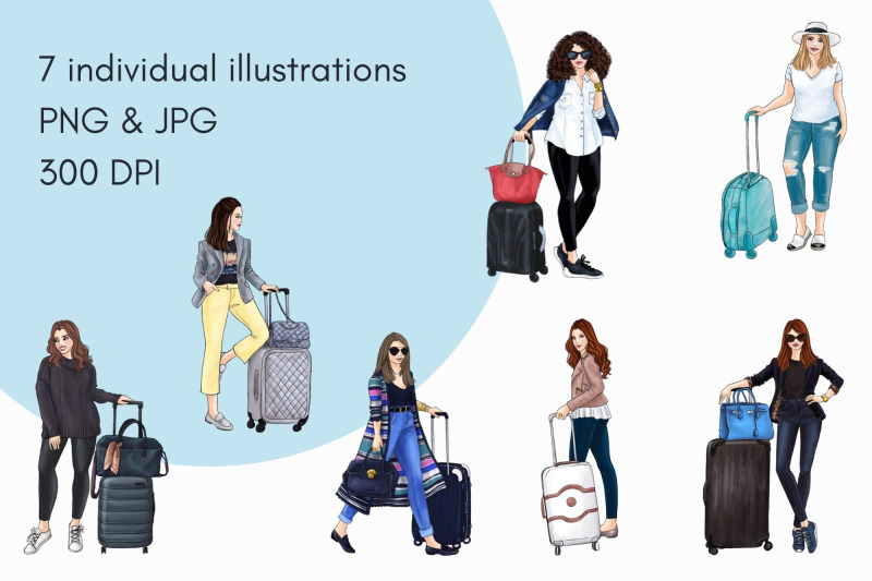 travel-girls-4-light-skin-watercolor-fashion-clipart