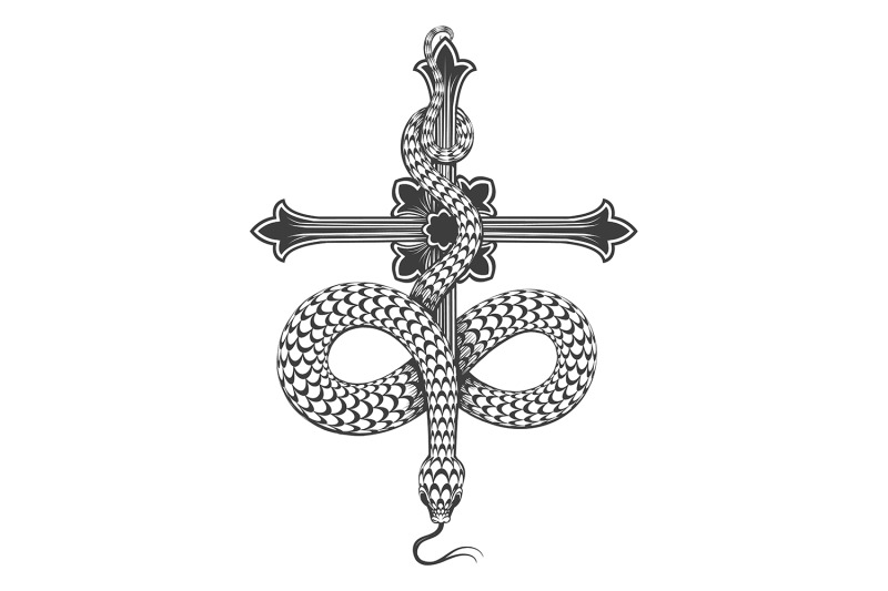 snake-on-a-cross-tattoo-isolated-on-white