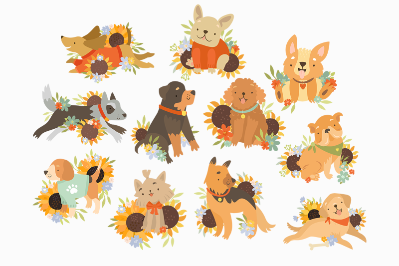 dog-breeds-dog-clipart-sunflower-sublimation