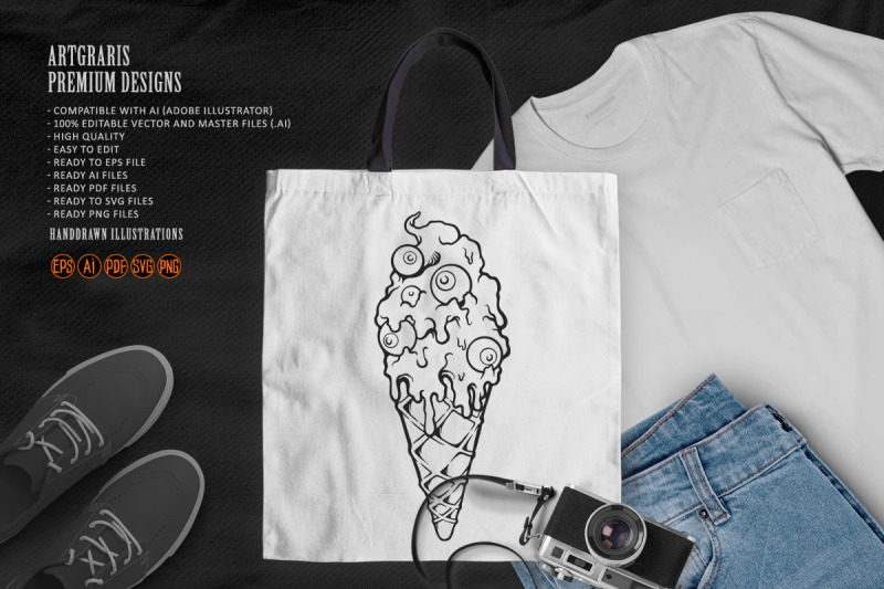 silhouette-ice-cream-cone-with-eyes-zombie-melting