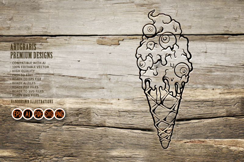 silhouette-ice-cream-cone-with-eyes-zombie-melting