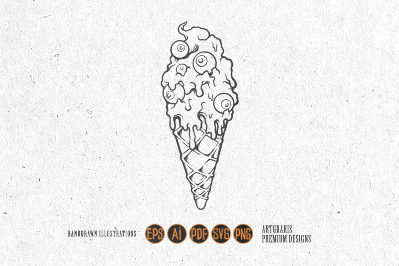 silhouette-ice-cream-cone-with-eyes-zombie-melting