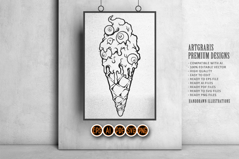 silhouette-ice-cream-cone-with-eyes-zombie-melting