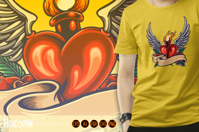 flying-heart-fiery-with-vintage-ribbon