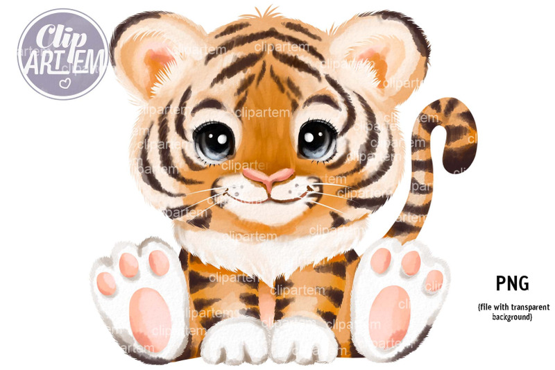 very-sweet-baby-tiger-unisex-watercolor-clip-art-png-image-file