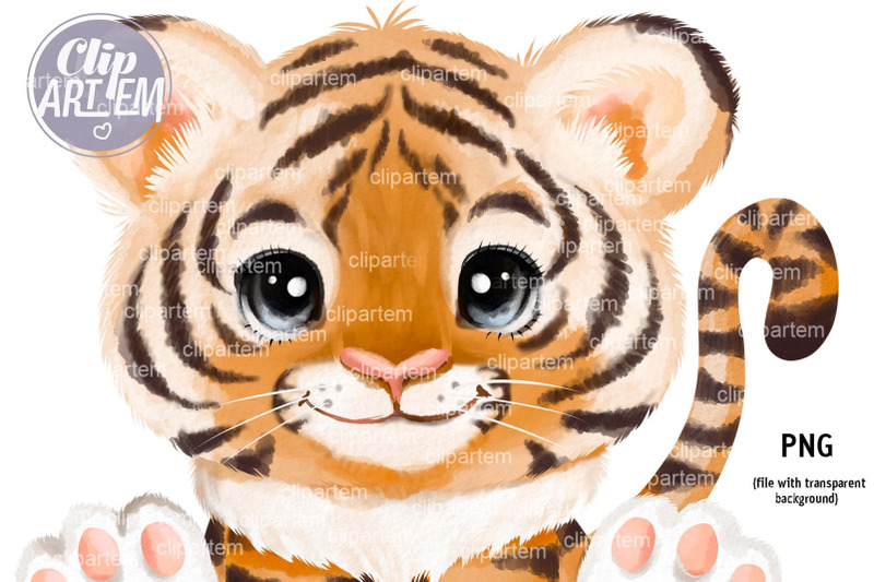 very-sweet-baby-tiger-unisex-watercolor-clip-art-png-image-file