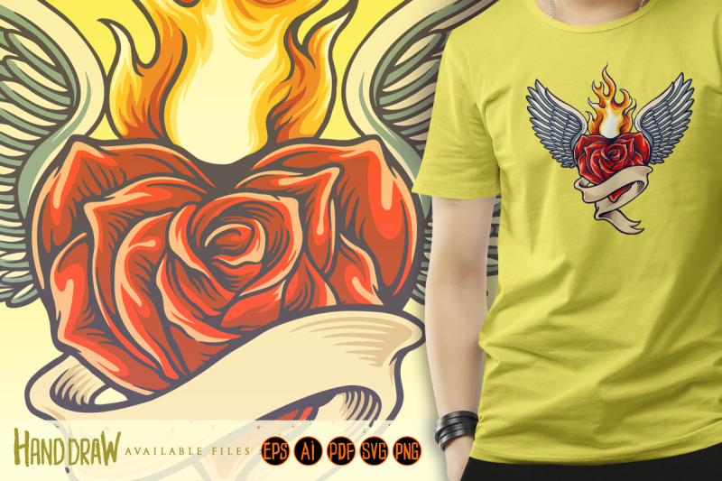 rose-heart-flying-fiery-with-classic-ribbon