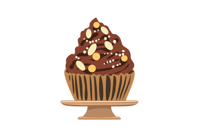cartoon-chocolate-cupcake-with-colorful-shavings-and-brown-cream-decor