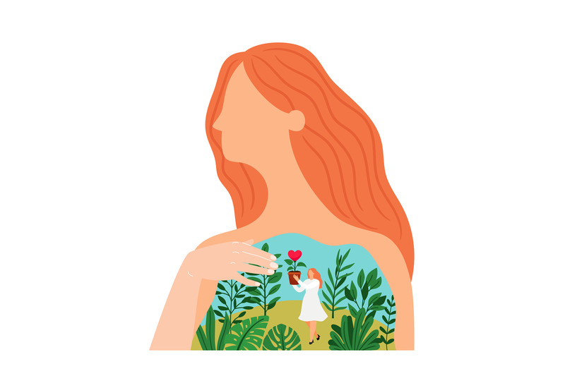 woman-in-love-female-person-given-self-heart-flower-vector-illustrati