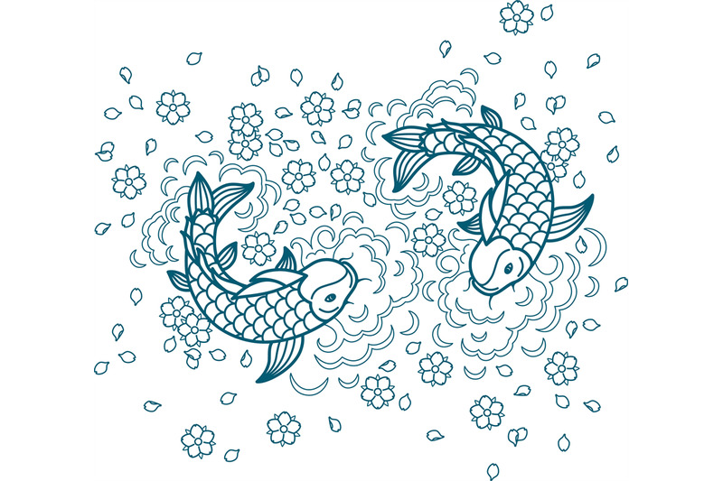 japanese-brocade-koi-carps-in-water-monochrome-graphics