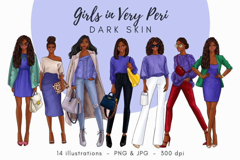 girls-in-very-peri-dark-skin-watercolor-fashion-clipart