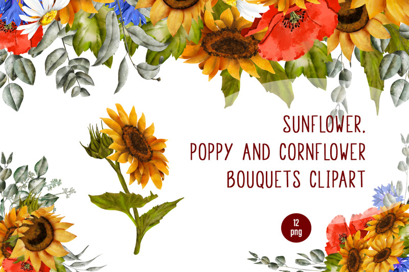 sunflower-poppy-and-cornflower-bouquets-clipart