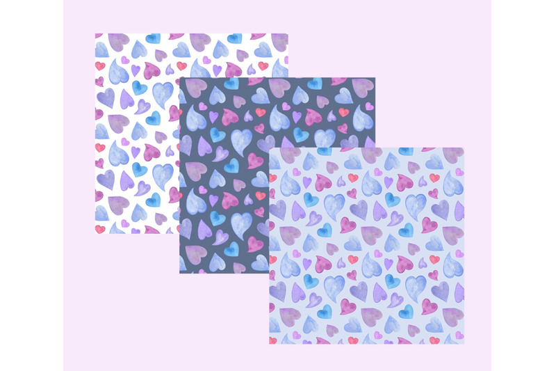 watercolor-hearts-digital-paper-st-valentine-seamless-pattern