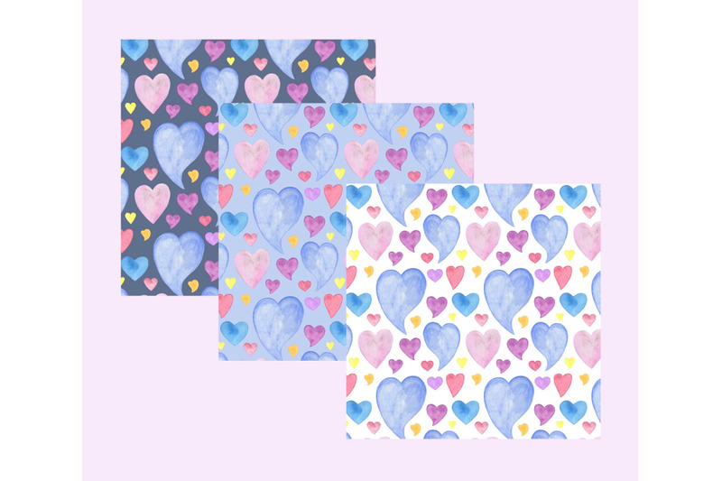 watercolor-hearts-digital-paper-st-valentine-seamless-pattern