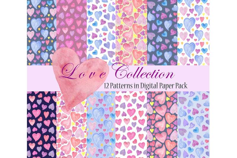 watercolor-hearts-digital-paper-st-valentine-seamless-pattern