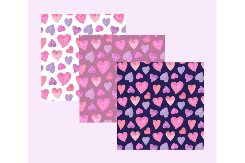 watercolor-hearts-digital-paper-st-valentine-seamless-pattern