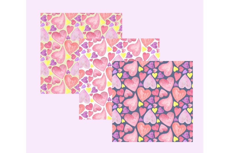 watercolor-hearts-digital-paper-st-valentine-seamless-pattern