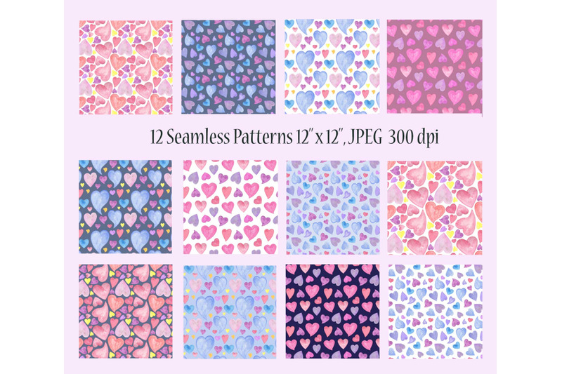 watercolor-hearts-digital-paper-st-valentine-seamless-pattern