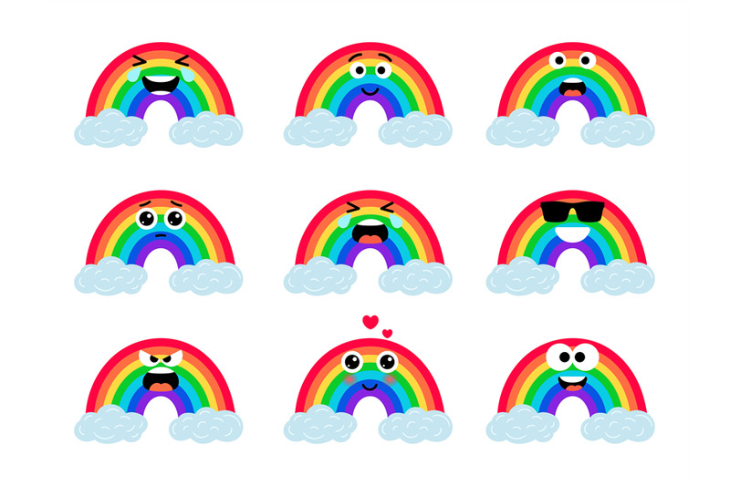 rainbows-funny-faces-cute-rainbow-character-with-eyes-on-clouds-kawa