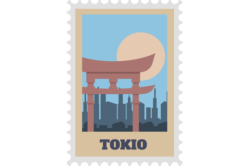 tokio-postal-stamp-with-sight-label-vintage