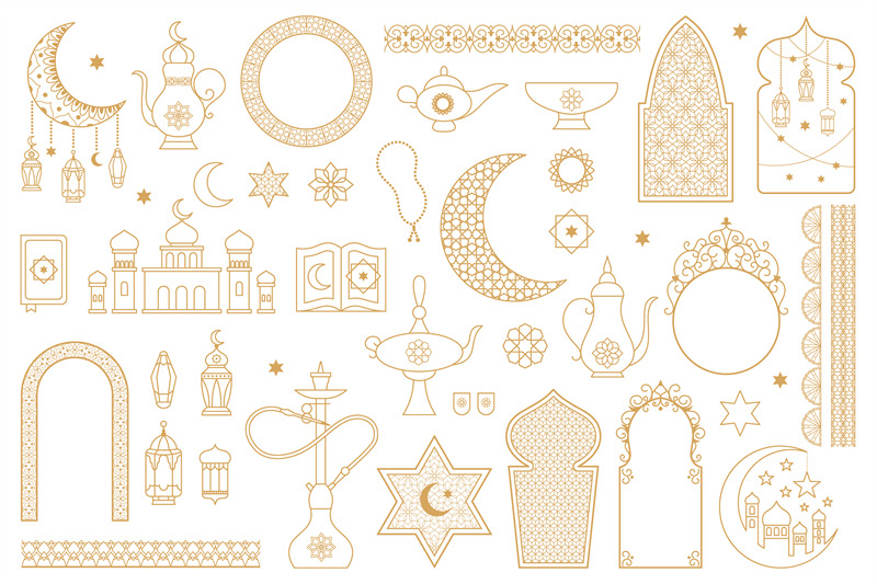 arabic-oriental-muslim-golden-floral-outline-symbols-lanterns-moon