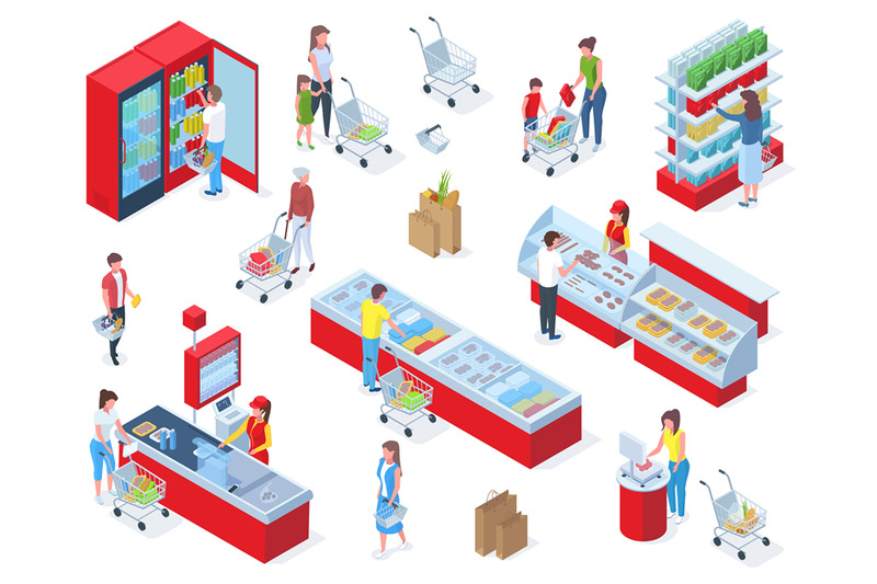 isometric-grocery-shopping-people-buying-food-in-supermarket-grocery