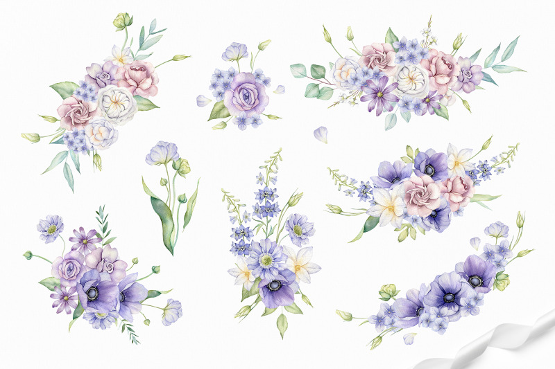 watercolor-violet-flowers-clipart-purple-bouquet