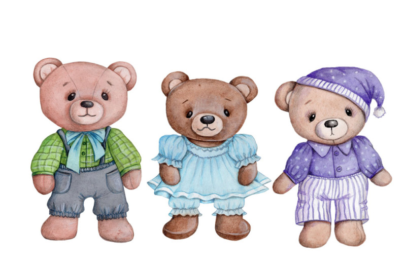 three-teddy-bears-hand-drawn-watercolor-sketch